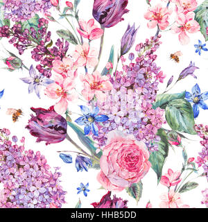Printemps aquarelle à fleurs roses fond transparent Banque D'Images