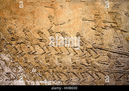Londres, Angleterre, Royaume-Uni. British Museum. L'Assyrien (c640-620BC) de South West palace à Ninive. Faire campagne dans le sud de l'Iraq - les esclaves Banque D'Images