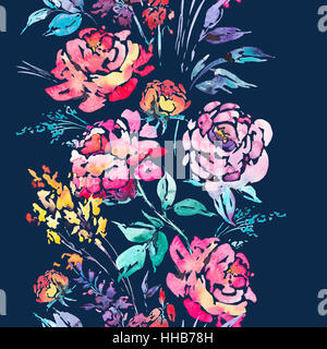 Floral aquarelle frontière perméable avec roses rouges Banque D'Images