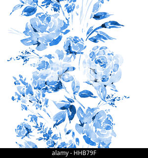 Floral aquarelle frontière perméable avec roses rouges Banque D'Images