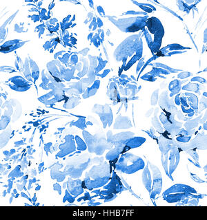 L'Aquarelle transparente floral pattern avec roses rouges Banque D'Images