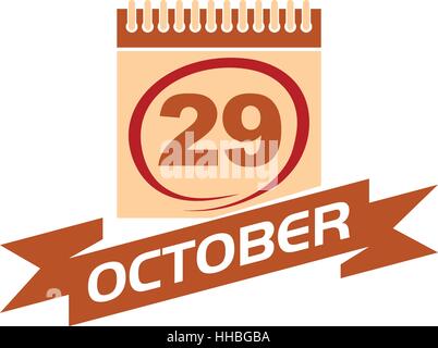 29 octobre Calendrier avec ruban Illustration de Vecteur