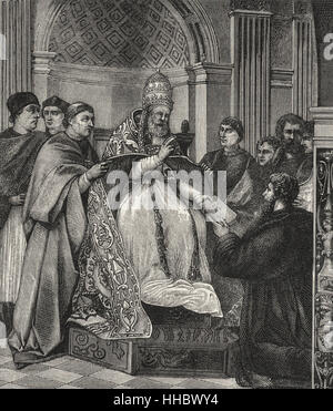 Le Pape Grégoire IX La remise des décrétales, qu'il avait incarné dans un travail, à un porte-parole du Consistoire Banque D'Images