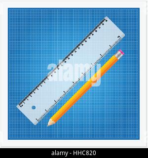Plan directeur et la règle des instruments sur un fond blanc. Illustration de Vecteur