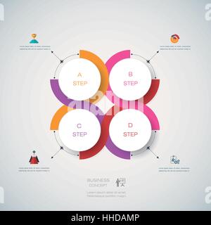 Les modèles vectoriels des infographies 3D avec étiquette en papier, les cercles intégrés avec des flèches et des lignes de fond. Espace vide de contenu, entreprise, infographie Illustration de Vecteur