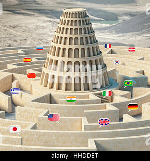La tour de Babel de rendu 3D concept Banque D'Images