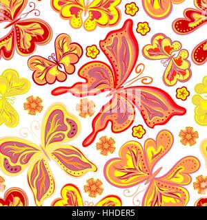 Fond beau modèle transparent avec des papillons colorés sur fond blanc. Papier peint tendance lumineux et élégant. Vector illustration Illustration de Vecteur