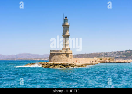 Le phare de La Canée, à l'entrée du port vénitien de La Canée, Crète, Grèce Banque D'Images