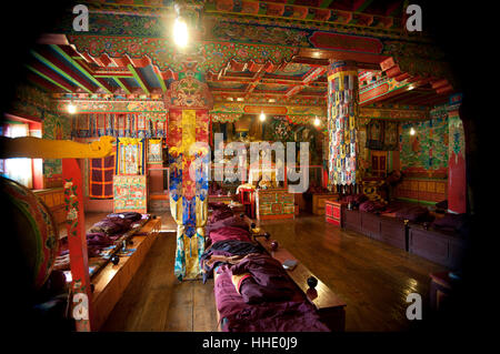 L'intérieur du monastère bouddhiste à Tengboche dans la région de l'Everest, Khumbu, Népal Banque D'Images