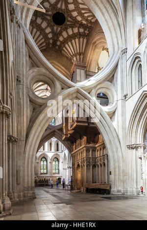 Dédiée à saint André l'Apôtre, Wells Cathedral, le siège de l'évêque de Bath et Wells, Wells, Somerset, UK Banque D'Images