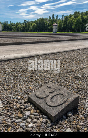 Camp de concentration de Dachau. Le site de hut 30 à Dachau, le premier camp de concentration Nazi ouvert en Allemagne. Banque D'Images