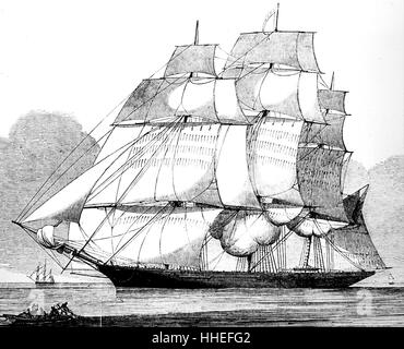 Gravure illustrant l'American tea clipper "sorcière de la vague de la Tamise". En date du 19e siècle Banque D'Images