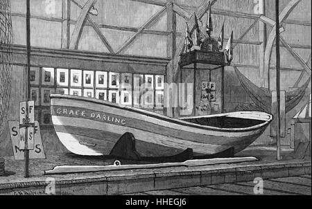 Gravure représentant Grace Darling's boat sur spectacle à l'Exposition internationale des pêches. En date du 19e siècle Banque D'Images