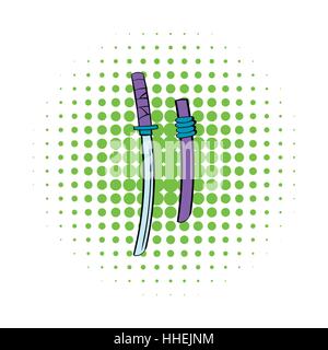 L'icône de style bande dessinée Katana Illustration de Vecteur