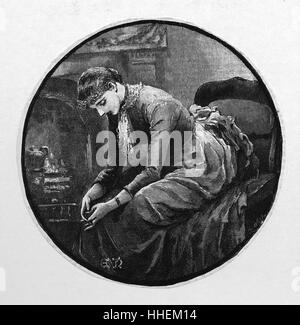 Illustration représentant une jeune veuve le deuil de la perte de son mari. En date du 19e siècle Banque D'Images