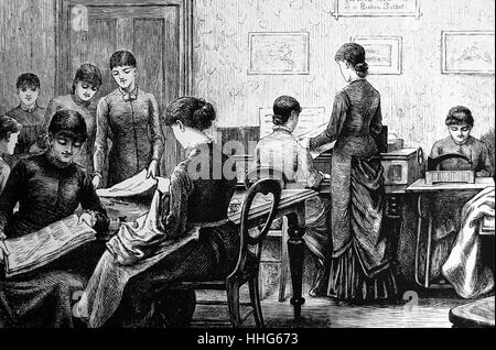 Fille de travail's hostel à Victoria House, Bayswater Road, Londres. 1882. Banque D'Images