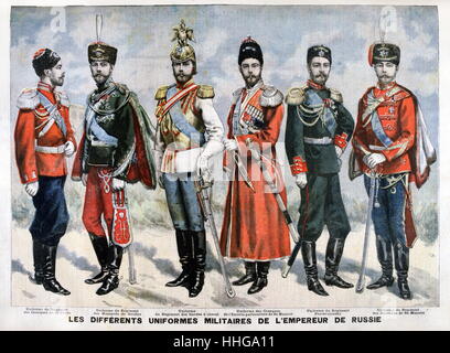 Différents uniformes portés par le Tsar Nicolas II de Russie destitué en 1917 Banque D'Images