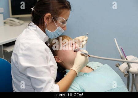 Lors d'une réception du patient Le dentiste Banque D'Images