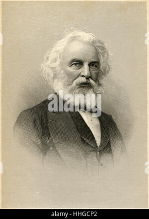 C Antique1890 gravure, Henry Wadsworth Longfellow. Henry Wadsworth Longfellow (1807-1882) était un poète et éducateur américain dont les œuvres : 'Paul Revere's Ride", le chant de Hiawatha, et Evangeline. SOURCE : gravure originale. Banque D'Images