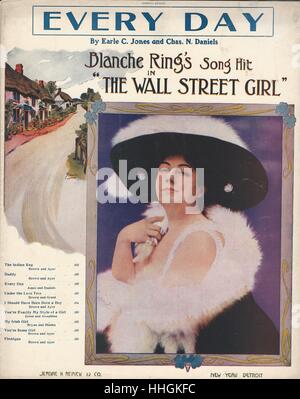 ''Every Day' de la musique 1912 "The Wall Street Girl' Partitions couvrir Banque D'Images