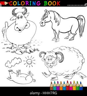 Les animaux, illustration, vache, ferme, cartoon, cochon, l'application, l'éducation, jeu, Banque D'Images