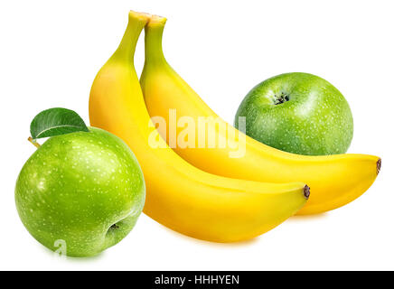 Apple et banane isolé sur fond blanc Banque D'Images