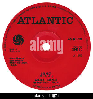45 TR/MIN UK record label de respect par Aretha Franklin sur l'étiquette de l'Atlantique de 1967 Banque D'Images