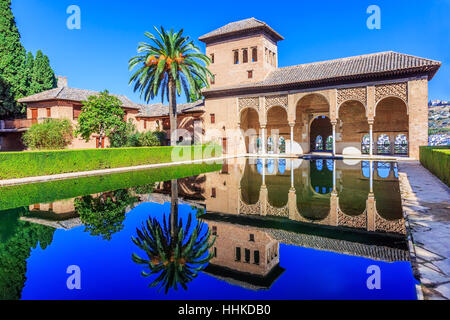 Alhambra, Grenade, Espagne. Les Palais Nasrides (Palacios Nazaríes) dans la forteresse de l'Alhambra. Banque D'Images