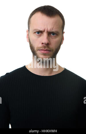 Portrait d'un barbu en colère. Isolé Banque D'Images