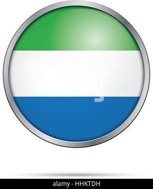 Vector Sierra Leone drapeau dans le style de bouton en verre avec cadre en métal Illustration de Vecteur