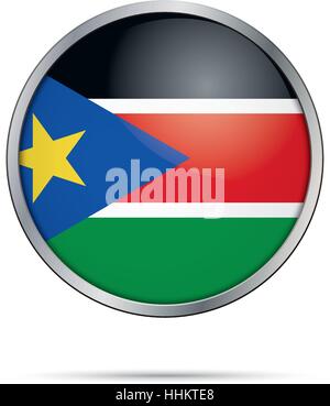 South-Sudanese vecteur bouton drapeau. Drapeau du Soudan du Sud dans le style de bouton en verre avec cadre en métal Illustration de Vecteur