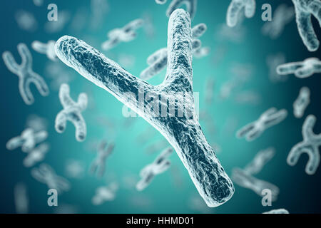 Les chromosomes XY sur l'arrière-plan, symbole médical la thérapie génique ou la microbiologie recherche génétique avec l'accent avec vigueur. Le rendu 3D Banque D'Images