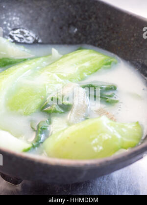 La cuisine japonaise, bok-choy mijotés dans le lait dans le bol de soupe Banque D'Images