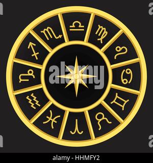 Symboles du zodiaque d'or sur le Golden circle , série de télévision les signes du zodiaque, zodiac 12 Illustration de Vecteur
