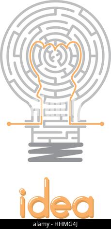 Le labyrinthe en ampoule, labyrinthe, labyrinthe jeu idée, vector illustration, grande idée, de créer des cours, de créativité, d'idée créative dans le labyrinthe Illustration de Vecteur