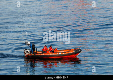 Le Canada Garde côtière canadienne RIB Zodiac avec équipage en patrouille dans le port de Vancouver, Colombie-Britannique, Canada. Banque D'Images