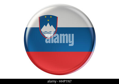 Badge avec le drapeau de la Slovénie, rendu 3D isolé sur fond blanc Banque D'Images