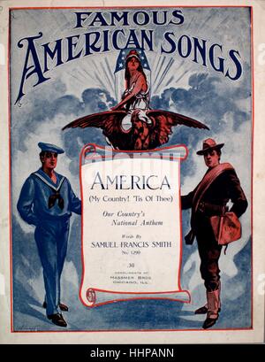 Sheet Music image de couverture de la chanson 'célèbre chansons américaines Nord mon pays c'est de toi', avec l'auteur original "Lecture notes Mots par Samuel Francis Smith, auteur de la musique inconnue", United States, 1900. L'éditeur est répertorié en tant que '[compliments de] Hassmer Bros.', la forme de la composition est "avec chœur trophique', l'instrumentation est 'piano et voix (SATB) et solo', la première ligne se lit "mon pays c'est de toi', et l'illustration artiste est répertorié comme 'Aucun'. Banque D'Images