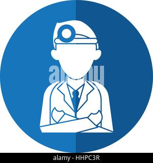 Médecin bras croisés portant tête miroir consultation médicale avec ombre Illustration de Vecteur