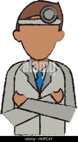 Caricature docteur bras croisés portant tête miroir consultation médicale Illustration de Vecteur