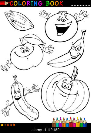La nourriture, aliment, l'éducation, de l'illustration, fruits, page, bookpage, dessin animé, livre, Banque D'Images