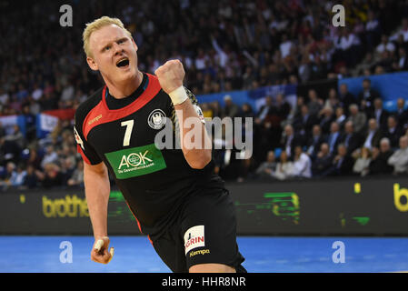 Rouen, France. 20 Jan, 2017. L'Allemagne Patrick Wiencek cheers au cours de la ronde préliminaire du groupe C au Championnat du Monde de Handball à Rouen, France, 20 janvier 2017. Photo : Marijan Murat/dpa/Alamy Live News Banque D'Images