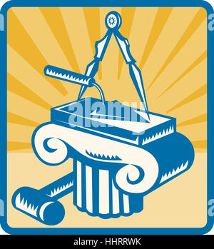 Outil, graphiques, illustration, carré, maçonnerie, colonne, truelle, rétro, Banque D'Images