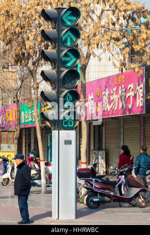 Signal de trafic, Zhongwei, province de Ningxia, Chine Banque D'Images