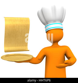 Plaque, carte, menu, chef, tarifs aériens, le projet de loi, DE, DE, femme, restaurant, orange, de l'alimentation, Banque D'Images