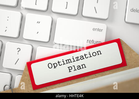 Carte d'index de tri avec l'Inscription Plan d'optimisation. 3D. Banque D'Images