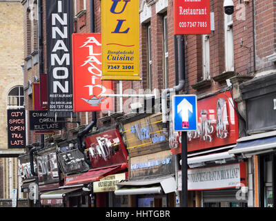 Restaurant Signes dans Brick Lane, London East End Banque D'Images