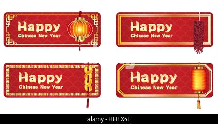 Joyeux Nouvel An chinois avec une lanterne et de l'or chinois Illustration de Vecteur