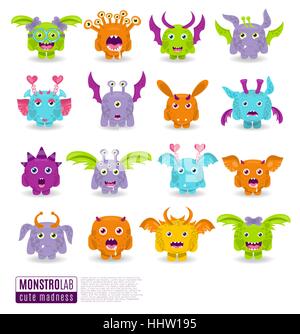 Vecteur important ensemble de dessins de caractères différents monstres isolés. Personnages de l'Halloween pour votre conception, imprime et bannières Illustration de Vecteur