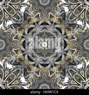 Mandala rond modèle homogène. Arabe, Indienne, islamique, ornement Ottoman. Motif floral vert et rouge, motif. Vector illustration en couleurs or blanc gris noir avec contour blanc.. Illustration de Vecteur